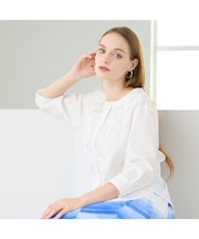 【M～4L】ブロード花モチーフブラウス