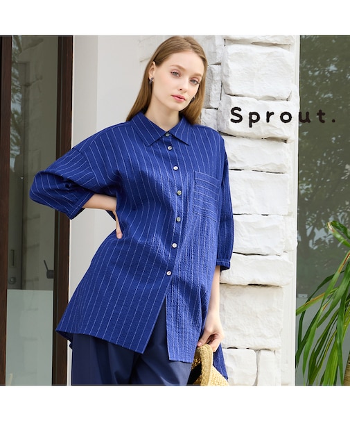 【L～4L対応】サッカーストライプブラウス