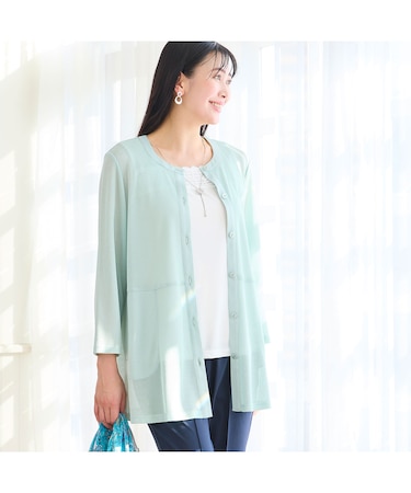 【洗える・L～4Lサイズ】メッシュカーディガン