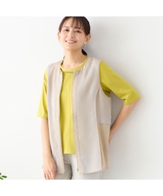 【洗える】ノーカラーメッシュベスト