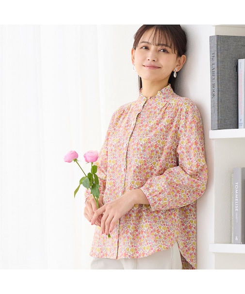 【洗える・綿100%】リバティプリント パフスリーブシャツ
