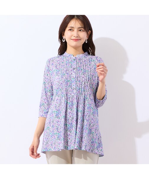 【洗える】小花柄ピンタックチュニック