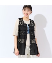 【洗える・L～4Lサイズ】レースミックスジレ