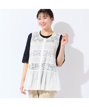 【洗える・L～4Lサイズ】レースミックスジレ