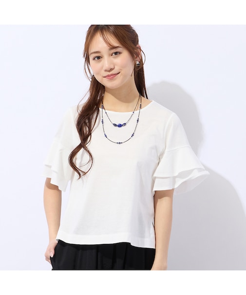 【洗える】フリルスリーブTシャツ