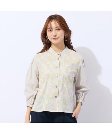 【洗える】ローンワッシャー×刺繍ブラウス