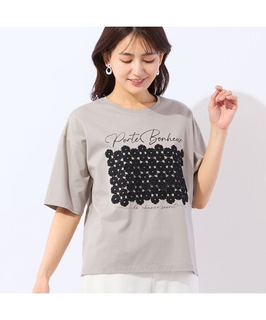 【洗える】フラワーレースつきTシャツ