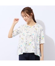 【洗える】イレギュラーヘム幾何プリントTシャツ