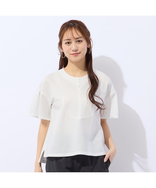 【洗える】シアサッカープルオーバーTシャツ
