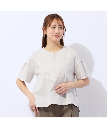 【洗える】シアサッカープルオーバーTシャツ