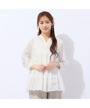 【洗える】綿ローンギャザーブラウス