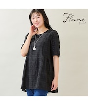 【洗える・M~3Lサイズ】シアーチェックチュニックブラウス