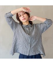 【洗える】コットンシャーリングチェックブラウス