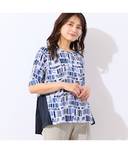 【洗える・日本製】レイヤード風幾何柄Tシャツ