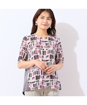 【洗える・日本製】レイヤード風幾何柄Tシャツ