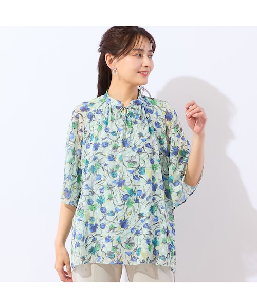 花柄フレアスリーブ半袖ブラウス 洗える】花柄フレアスリーブブラウス｜ジュニアーオンラインショップの