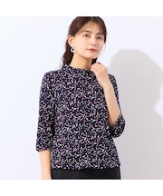 【洗える・日本製・綿100%】幾何柄ボトルネックカットソー