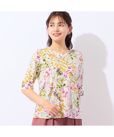 【洗える・接触冷感・日本製・綿100%】ミニフラワーTシャツ