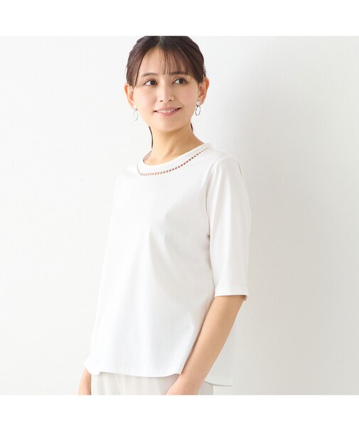 【洗える・綿100%・日本製】ハシゴ刺繍コットンTシャツ