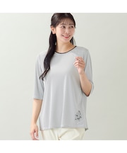 【洗える・日本製・L～4Lサイズ】お花刺繍入りボーダーTシャツ