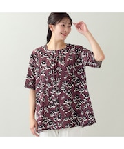 【洗える・L～3Lサイズ】シルエットフラワーTシャツ