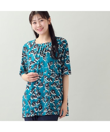 【洗える・L~3Lサイズ】シルエットフラワーTシャツ