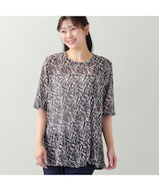 【洗える・L～4Lサイズ】ゼブラ柄アシンメトリーTシャツ