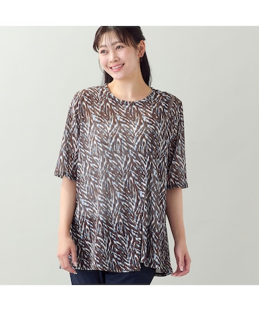 【洗える・L~4Lサイズ】ゼブラ柄アシンメトリーTシャツ