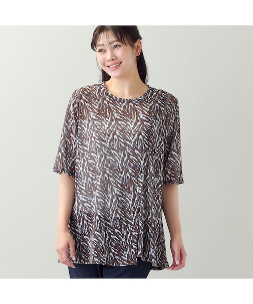 【洗える・L~4Lサイズ】ゼブラ柄アシンメトリーTシャツ