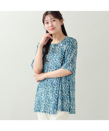 【洗える・L~4Lサイズ】ゼブラ柄アシンメトリーTシャツ