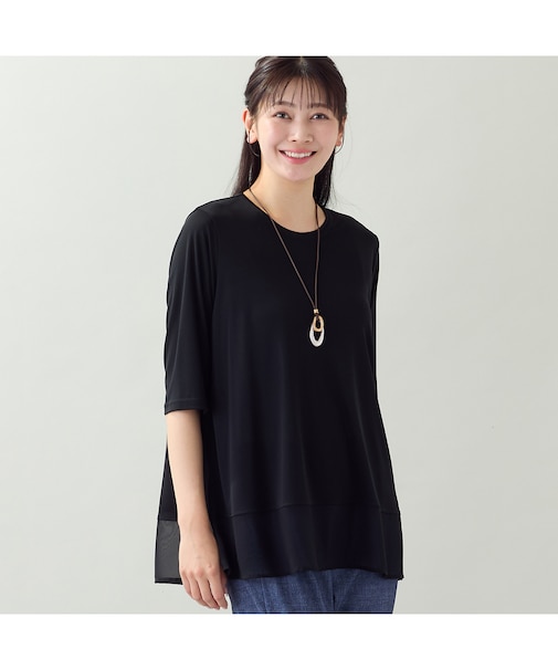 【限定カラーあり・洗える・日本製・L～4Lサイズ】ヘムシフォンAラインTシャツ