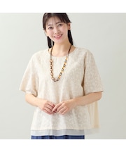 【洗える・日本製・L～3Lサイズ】綿麻刺繍入りブラウス