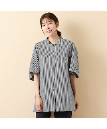 【手洗いOK・接触冷感】J-CAMICIEバンドカラーシャツブラウス