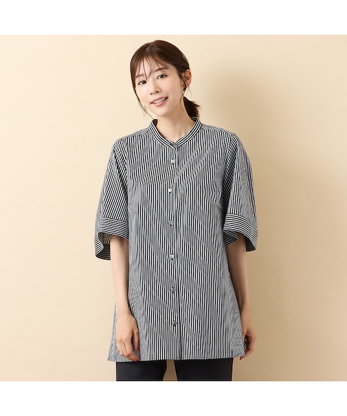 【手洗いOK・接触冷感】J-CAMICIEバンドカラーシャツブラウス