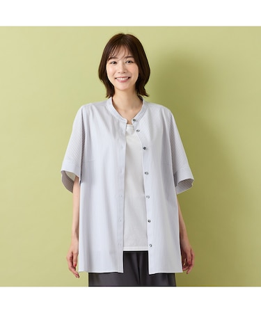【手洗いOK・接触冷感】J-CAMICIEバンドカラーシャツブラウス