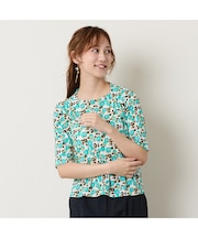 【洗える】フラワープリントボートネックTシャツ
