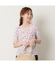 【洗える】綿100％フラワープリントTシャツ