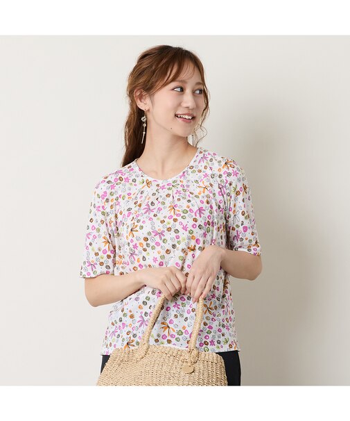 【洗える】綿100%フラワープリントTシャツ