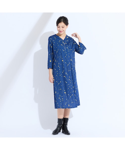 【M～4L】ウォッシャブルジュエルプリントワンピース