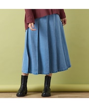 【手洗いOK・セットアップ対応】製品洗い加工・デニム風片ヒダプリーツスカート
