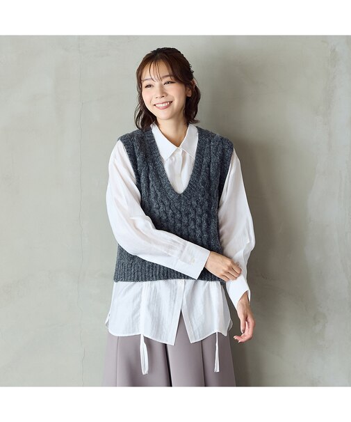 【アンサンブル商品】ニットジレ＆ドロストシャツ