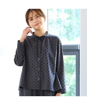 【洗える・セットアップ可】リボンタイドット柄シャツ