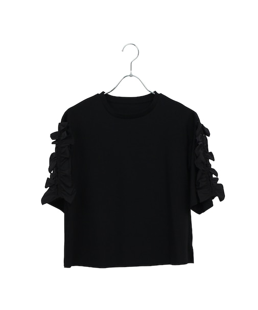 【洗える】袖配色フリルTシャツ