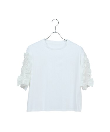 【洗える】袖配色フリルTシャツ