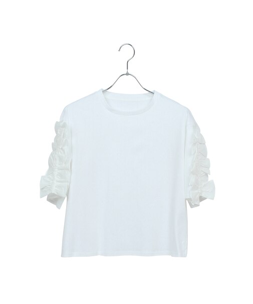 【洗える】袖配色フリルTシャツ