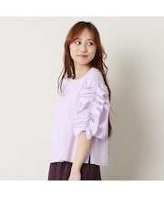 【洗える】袖配色フリルTシャツ