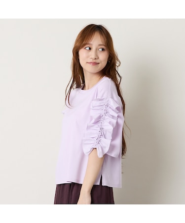 【洗える】袖配色フリルTシャツ