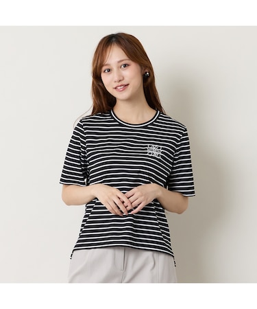 【洗える】接触冷感ボーダー刺繍Tシャツ