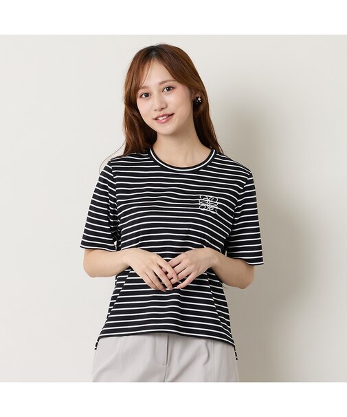 【洗える】接触冷感ボーダー刺繍Tシャツ