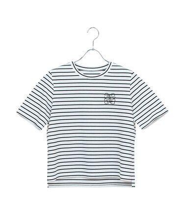 【洗える】接触冷感ボーダー刺繍Tシャツ